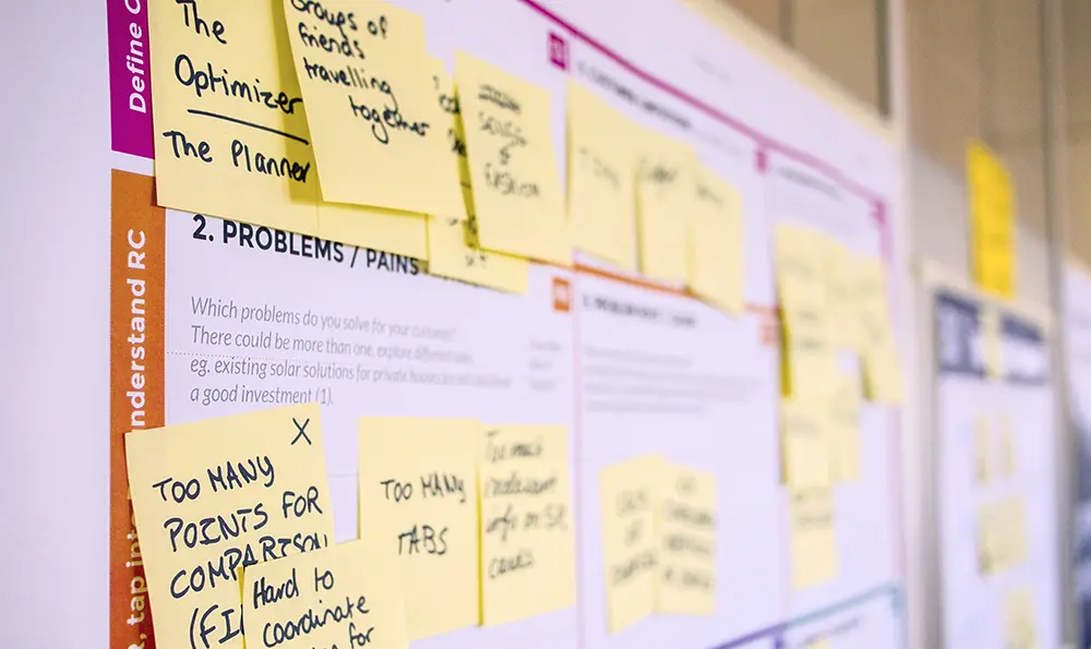Website project audit findings using post-it notes